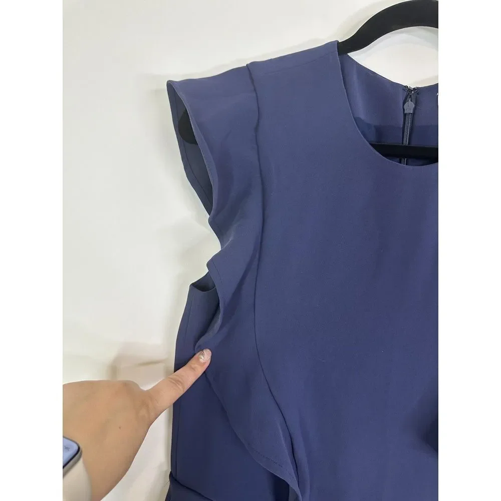 Michael Kors Jumpsuit Women's Medium Ruffle Zipper Pockets Business Casual Navy